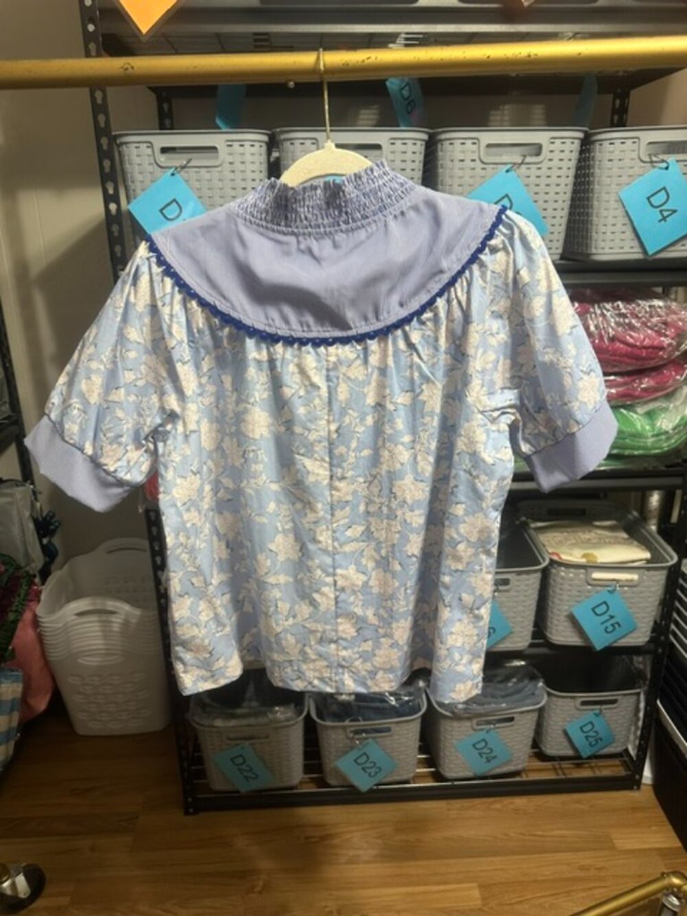 voy floral print smocked top - blue - Picture 9 of 9